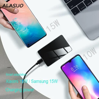 Mini Prenosni 15W Qi Brezžični Polnilec za Samsung S20 10 Opomba 10 9 Ultra Slim Kaljeno Steklo Hitro Polnjenje Tipke za iPhone 12 11