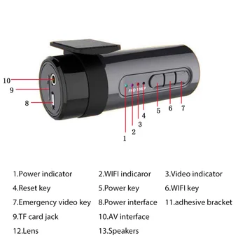Mini WiFi 1080P Dash Cam USB G-senzor Avto DVR Kamera kamera Kamera 1080x720P 30fps AVI Avto Dodatki, G-senzor