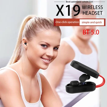 Mini X19 TWS Brezžične Bluetooth Slušalke Z Polnjenjem Primeru Stereo Čepkov Šport Slušalke Za Pametni Telefon Bluetooth Car Kit