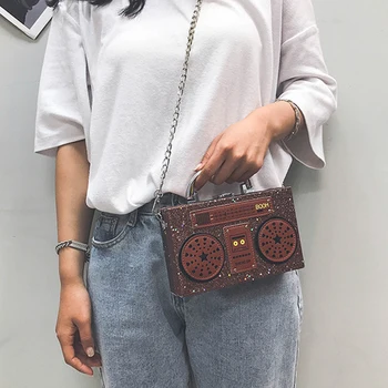 Moda Dame Torbici Osebnost Bleščica Radio Slog Crossbody Torbe Za Ženske Pu Usnje Harajuku Ramenski Messenger Bag Mini