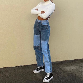 Moda Mozaik oblikovanje ohlapne hlače ženske hip hop kavbojke priložnostne obrabe ulica Visoko pasu hlače ženske jeseni nove hlače