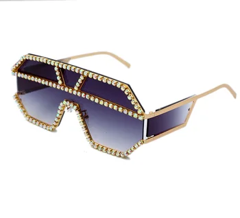 Moda Prevelik Kvadratnih Diamond sončna Očala Ženske Luksuzne blagovne Znamke Oblikovalca Enem kosu Očala Kovinski Nosorogovo Očala oculos