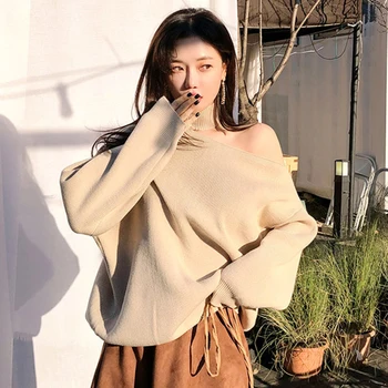 Moda Votlih Turtleneck Pulover Ženska korejski Dolg Rokav Svoboden Plesti Pulover Ženske Preprosto Slim Trdna ženska Jopica 2020