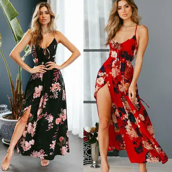 Moda za Ženske Cvetlični Dolgo Maxi Obleko brez Rokavov Split Cocktail Party Ženski Plaži Sundress