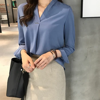 Moda za Ženske, Šifon Bluzo Majica Urad za Delo Obrabe Ženske Vrhovi Majice z Dolgimi Rokavi M-4XL Plus Velikost