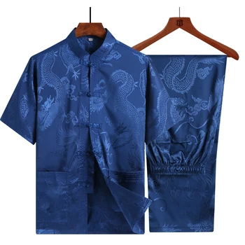 Moške tang bo ustrezala tradicionalni kitajski oblačila za jedi hlače, moške srajce orientalskega zmaja rokavi top kung fu stojalo ovratnik hanfu