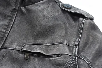Moške Zimske Debel Kožuh Usnjeno Jakno Plašč Dolgo Outwear Moda Toplo Priložnostne Vintage Oblačila za Moške Steampunk Biker Jacket