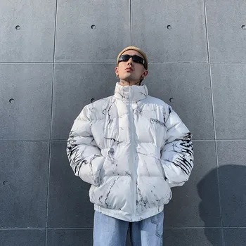 Moški zimski plašč 2020 Hip Hop Zadrgo Žepi Debel Plašč, Jakne Moški Modni Priložnostne teksturo tiskanje ulične suknjič vrhovi