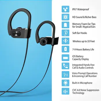 Mpow Plamen Bluetooth Šport Slušalke Slušalke Nepremočljiva IPX7 Brezžični Čepkov 7-9 Ur Predvajanja šumov Slušalke
