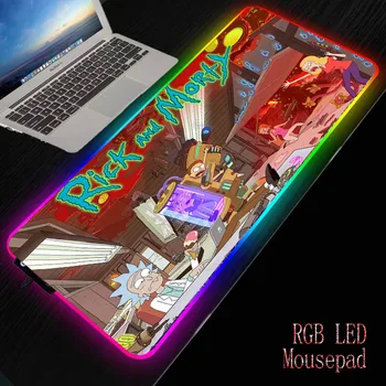 MRG Anime Morty Velike RGB Gaming Miška Ploščica Tipkovnica Mousepad Svetlobe LED, USB Žično Miško Miši 7 Slepi Barve za igre na Srečo