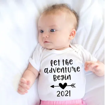 Naj Se Avantura Začne 2021 Nosečnosti Sporočamo, Newborn Baby Oblačila Dekle, Fant Oblačila Igralne Obleke Mehko Belo Bombažno Baby Bodysuit