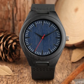 Najnovejši Ebony Lesa Gledati Človek Edinstven Mornarice Izbiranje Naravnih Ročno izdelanih Moške Črne Pravega Usnja Ura Človek Uro reloj par hombre