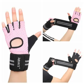 Non-slip fitnes Kolo rokavice taktične rokavice dihanje pol prst rokavice, kolesarske rokavice za športe na prostem, jahanje opreme roza