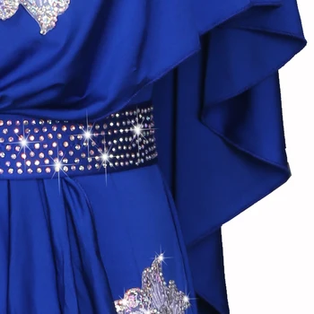Nov Latinski Ples Obleko Konkurence Obleko Ples Krilo Kostume Krilo, Ki Opravljajo Obleko Sparkly Okrasnih Sapphire Blue Rumba Dres