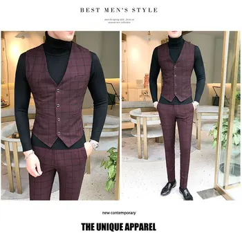 Nov Slog Obleko Men ' s Slim Fit v korejskem slogu Lep Angliji Mladi Priložnostne Tri-delni Set 3 Kos Obleke, Moške