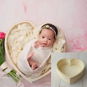 NOVA Otroška Fotografija Rekviziti Leseno Srce Oblika Polje Novorojenih Dojenčkov Fotografije, ki Predstavljajo Streljanje Dodatki