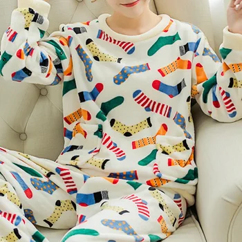 Nove Zimske Flanela Toplo Pižamo Korejski Kawaii Risanka Pajama Določi Modni Pijama Mujer Prosti Čas Doma Krpo Pižame Ženske Sleepwear