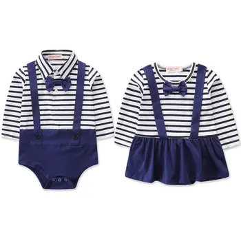 Novi NAS Parka Newborn Baby Girl Boy Mornarice Slog, Črtasto Romper Srčkan Mini Obleka Jumpsuit Dvojčka Obleke Obleke