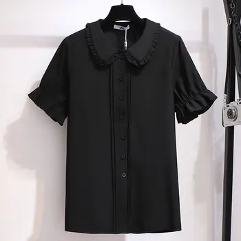 Novo 2021 poletje plus velikost vrhovi za ženske velika bluzo svoboden priložnostne kratek rokav šifon majica črna bela 3XL 4XL 5XL 6XL 7XL