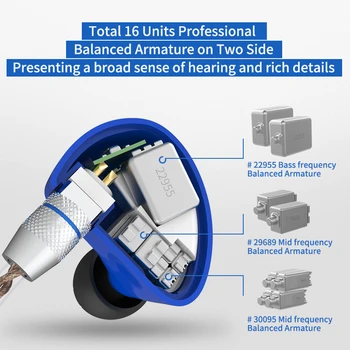 NOVO CCA C16 8BA enote v uho slušalke Kovinski HI-fi slušalke slušalke snemljiv slušalke z ločeno 2PIN Kabel c10 C04