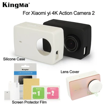 Novo KingMa Za Xiaomi Yi 4k Screen Protector Film+ Xiaomi Yi 4K II Silikonsko Ohišje+Pokrovček Objektiva Za Xiaomi yi 4K delovanje Fotoaparata 2