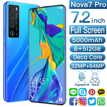 Novo Nova7Pro 8+256GB Deca Jedro 5000mAh Andriod Telefon CPU MTK6899 Prstnih ID Globalni 5G LTE Razredi 7.2 Palčni Pametni Telefoni