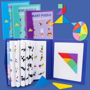 Otroci Jigsaw Potovanje Igra Izziv IQ Pisane Izobraževalne Knjige Zgodnjega Učenja Darilo Magnetni Tangram Lesene Igrače Montessori