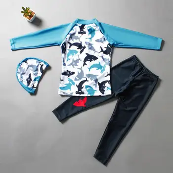 Otrok je Fant Dolgo sleeved Split Dolphin Vzorec za Zaščito pred Soncem Kopalke s Plavanje Skp Fantje Fant Poletje Kopalke Nastavite Plus Velikost