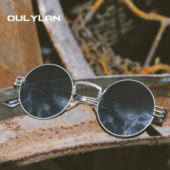 Oulylan Gothic Steampunk Okrogla sončna Očala Moški Ženske Zlitine Očala Krog Obliko Oblikovalec blagovne Znamke sončna očala Ogledalo Visoke Kakovosti