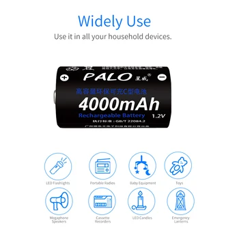 PALO 4pcs 4000 mah 1,2 V Ni-MH C Velikost Baterije za ponovno Polnjenje Za Plinski Kuhalnik/ Avto Igrača z Višjo Trenutne Zmogljivosti
