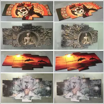 Platno HD Moderne Stenske Umetnosti Doma Dekoracijo Dnevni Sobi, 5 Plošči Morje Val Krajine Tiskanja Slikarstvo Modularni Slike Poster Frame