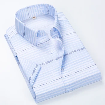 Poletje poslovnih delo majica kvadratnih ovratnik, kratkimi rokavi plus velikost trdnih keper prugasta formalno moški obleko srajce ne zbledi