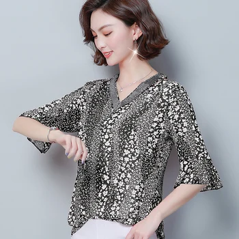 Poletje ženske bluze 2021 tiskanja šifon bluzo ženske kratek rokav srajce 3XL 4XL plus velikost womens vrhovi, vrhovi in bluze 4675 50