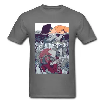 Ponyo na Cliff T-shirt Moški Japonskem Slogu T Shirt Romantično Otroštva Zgodba Tshirt Odraslih Harajuku Natisnjeni Ulične Črno Krpo