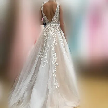 Poročna Obleka 2021 Seksi Proti-vrat Sodišče Vlak Backless Obleke Klasičnih A-line Princesa Luksuzni Vestido De Noiva Plus Velikost