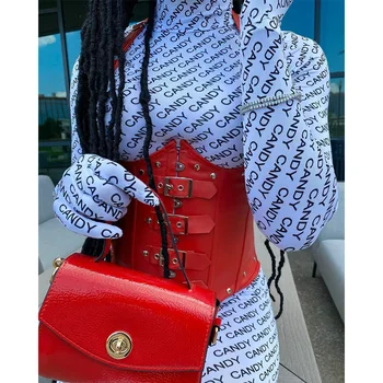Poshby Moda Pismo Print Bela Seksi igralne obleke Jumpsuit z Rokavice Ženske Clubwear 2020 Dolg Rokav Bodycon Enega Kosa Obleko