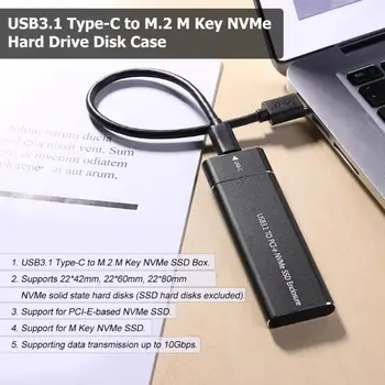 Prenosni USB3.1 Tip-C, M. 2 M Ključ NVMe SSD Polje Pogon ssd Trdi Disk Primeru Podporo za kartico PCI-E, ki temelji NVMe SSD