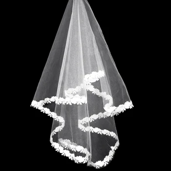 Preprost-plast Ramo Dolžine Poročne Veils Bela, Slonokoščena Aplicirano Rob Til Poroko Veils Poročni Dodatki
