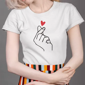 Prst Srce Majica lepo Poletje Ženske Gesta Ljubezni, Grafika, Tiskanje Kratek Rokav Vrhovi Bombaž Lepo Dekle T-Shirt