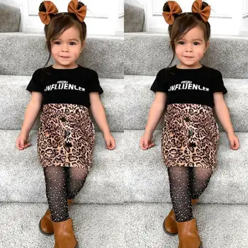 Pudcoco Malčke Baby Girl Obleke Črko T-Shirt Kratek Rokav Vrhovi Leopard Tiskanja Krilo 2Pcs Obleke Bombaž Obleke Poletje