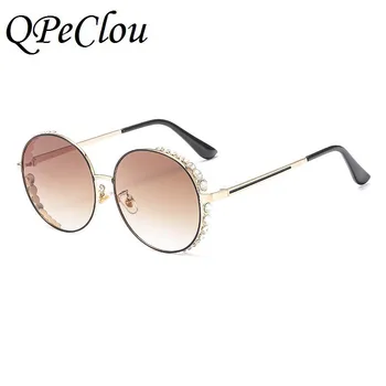 QPeClou Luksuzni Diamond Sončna Očala Ženske 2019 Novo Modno Kovinsko Gradient Okrogla Sončna Očala Ženski Bleščečimi Odtenki Gafas Oculos