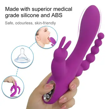 Rabbit Vibrator za G-spot in Analni Massager Trojno Krivulja 12 Vibracije Načini za ponovno Polnjenje Klitoris Stimulator Dildo Sex Igrača za Ženske