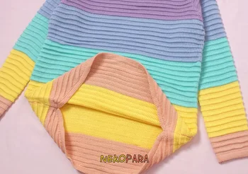 Rainbow Barva za Ženske Prevelik Pleten Pulover Hooded Pozimi Dolg Rokav Sladoled Sladko Barve