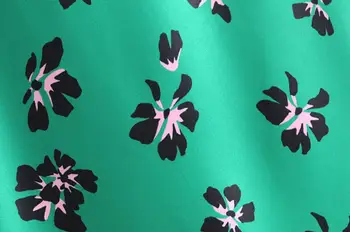 Retro Visoko Pasu Zeleno Cvet Tiskanja Saten Krilo, kot so Svila Poletje Ženske Elastični Pas Srednje Dolgo-line Krila Femme