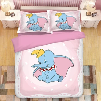 Risanka Dumbo Posteljnina Določa, kralj, kraljica velikosti Otroci luksuzni Rjuhe Kritje posteljo Nastavite Pillowcases star roza bedclothes
