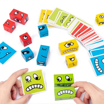 Risanka Kocka Obraz Spreminjanje Gradnikov Stranka Igra Lesene Puzzle Montessori Igrača Anksioznost, Stres Relief Igrače Za Otroke, Otroci
