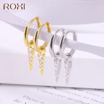 ROXI Moda korejski Nakit Preprost Geometrijski Uhan 925 Sterling Srebro Trikotnik Obesek Stud Uhani Za Ženske, Nakit