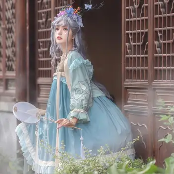 Royal pravljice Kitajski Han Dinastije slog LOLITA Princess oblačenja ženski Pakiranje cvetje vezenje original srčkan obleko F1417