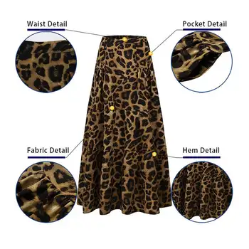 S-5XL Ženske'Skirt Priložnostne Visoko Pasu Leopard Tiskanja Nabrano Krilo VONDA 2021 Ženski Priložnostne Svoboden Stranka Dolga Krila Plus Velikost