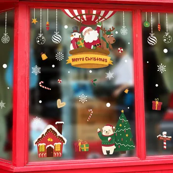 Santa Claus Snežinka Okno Nalepke Božični Okraski za notranje Stenske Nalepke Navidad 2020 Božični Okraski Novo Leto 2021